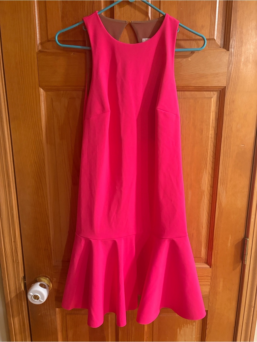 Bright Hot Pink Sleeveless Flounce-Hem Midi Dress
